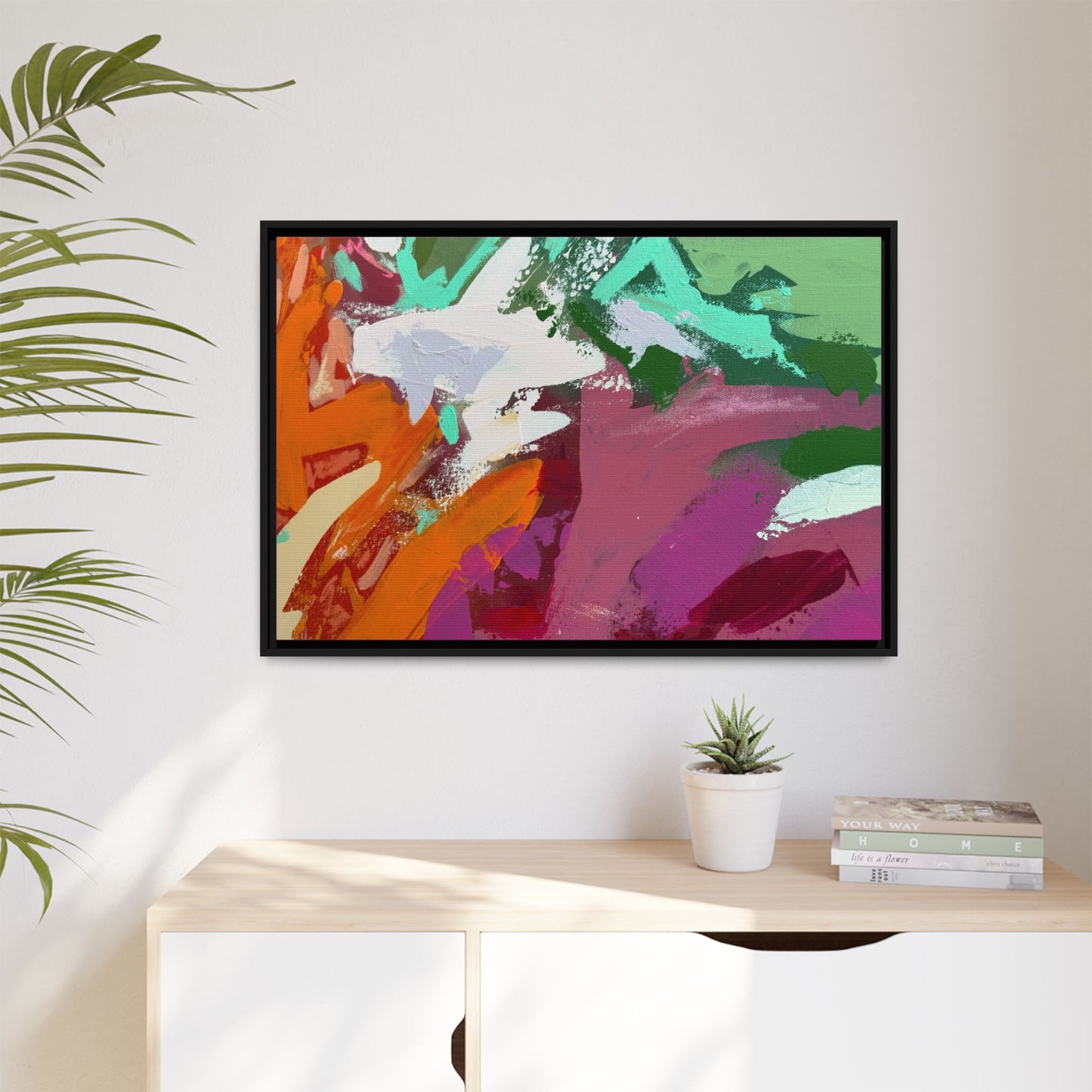 Abstract Multi‑Color Matte Canvas Framed Wall Art