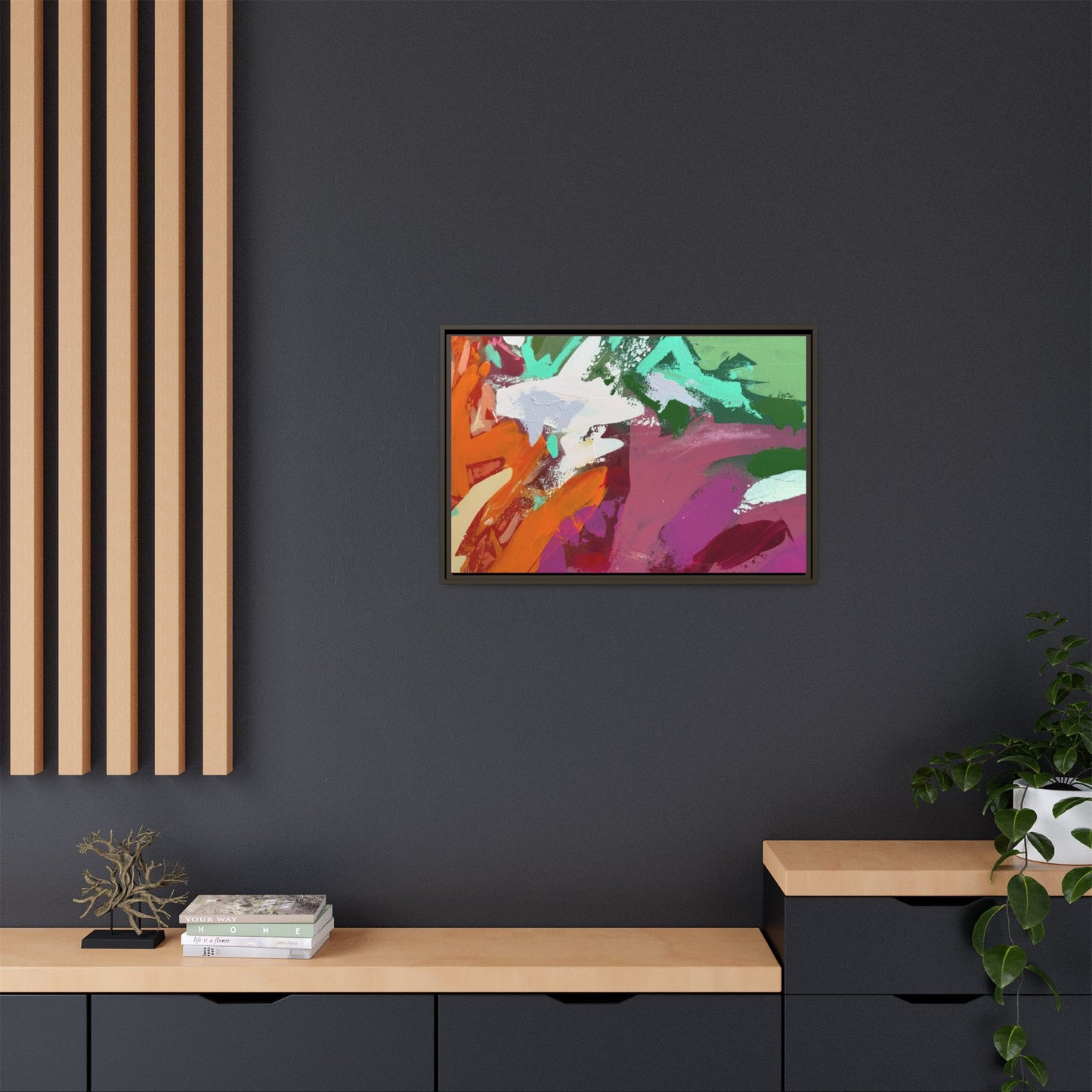 Abstract Multi‑Color Matte Canvas Framed Wall Art