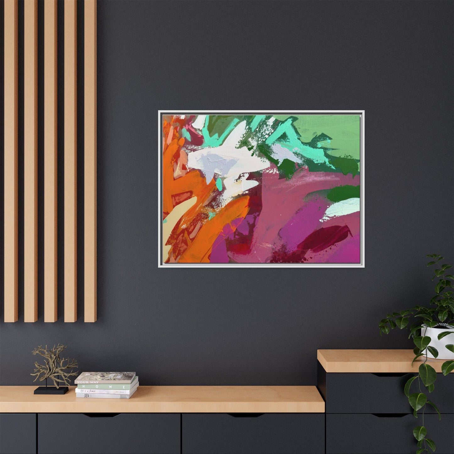 Abstract Multi‑Color Matte Canvas Framed Wall Art
