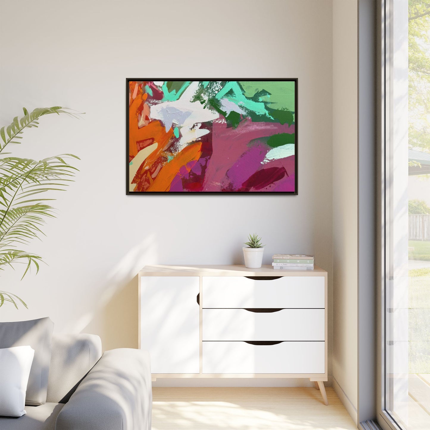 Abstract Multi‑Color Matte Canvas Framed Wall Art