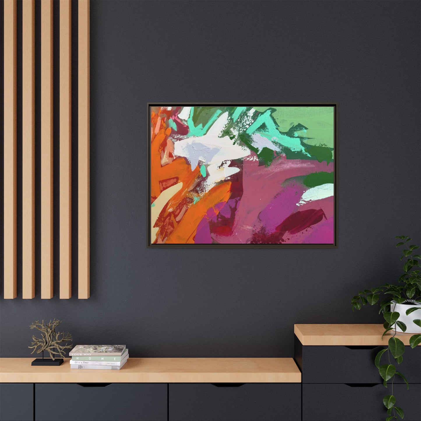 Abstract Multi‑Color Matte Canvas Framed Wall Art