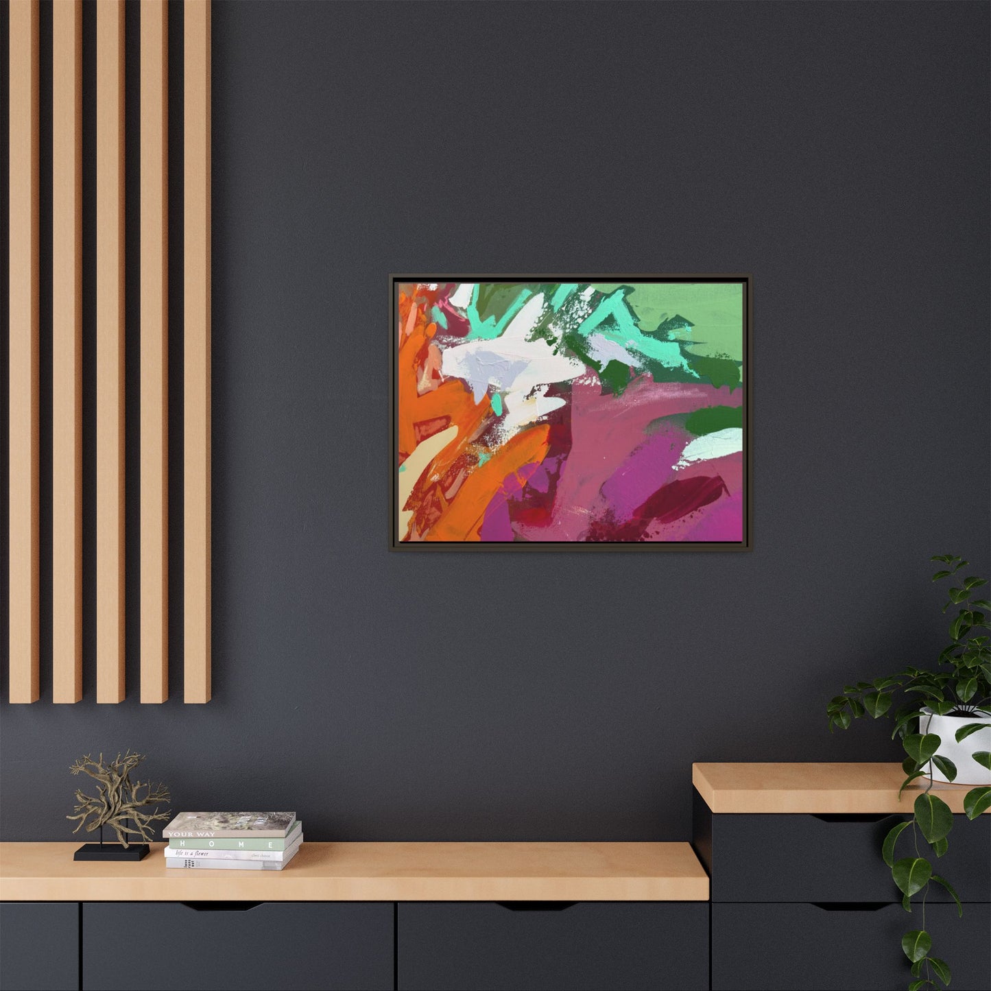 Abstract Multi‑Color Matte Canvas Framed Wall Art