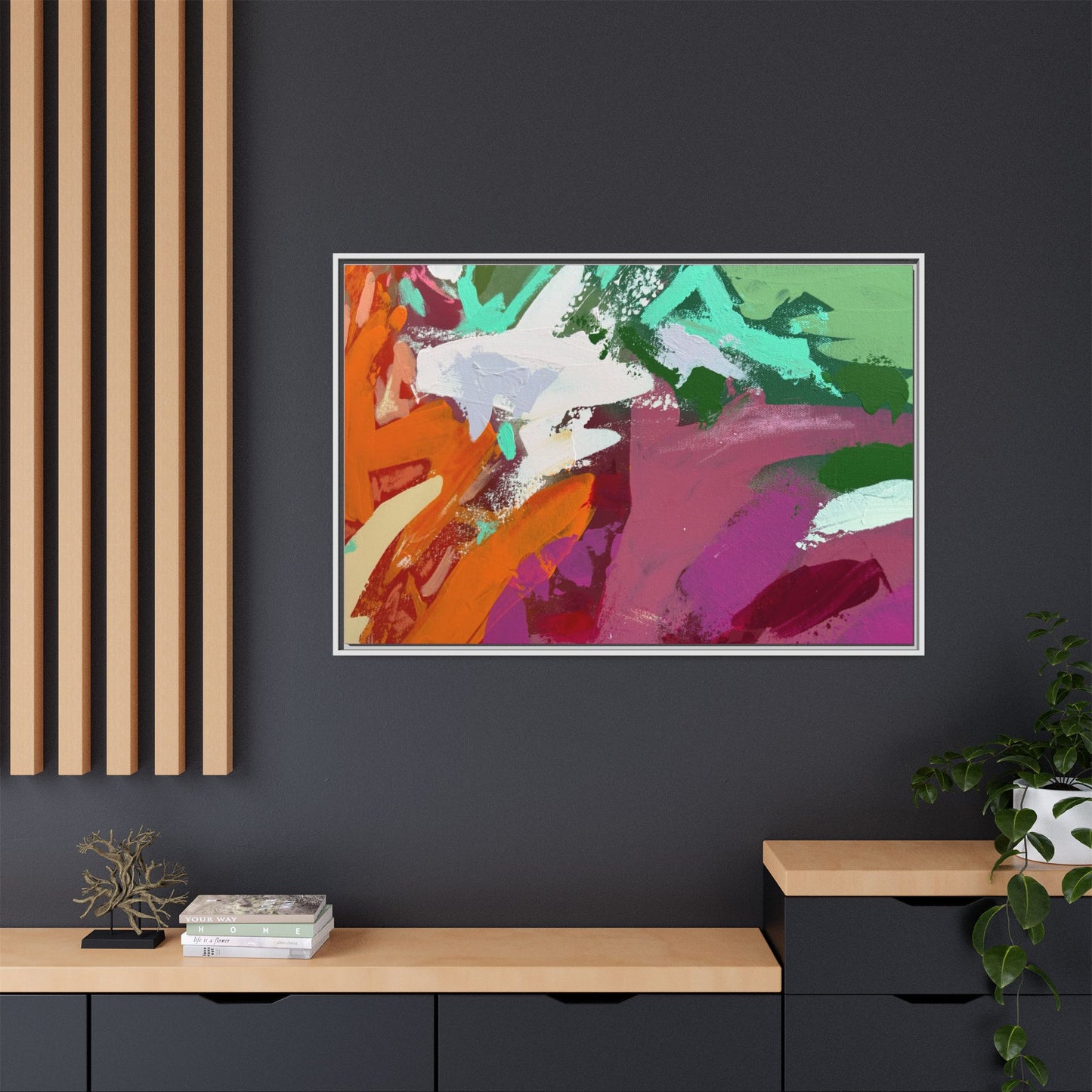 Abstract Multi‑Color Matte Canvas Framed Wall Art