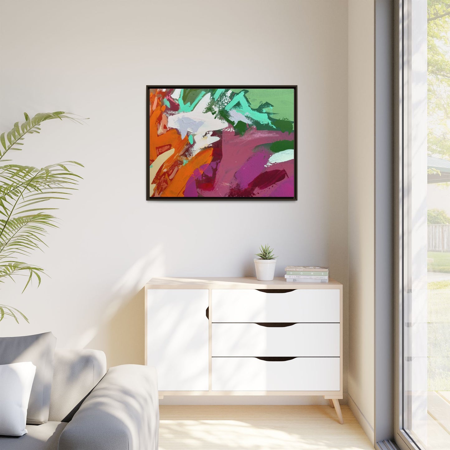 Abstract Multi‑Color Matte Canvas Framed Wall Art